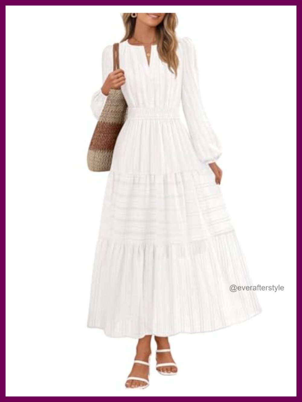 V Neck Puff Long Sleeve A Line Midi Maxi Dress